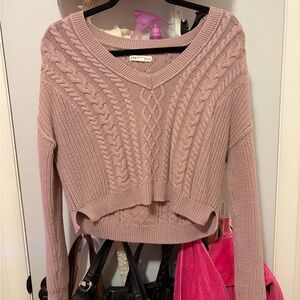 Aeropostale Mauve V-Neck Cable Knit Sweater